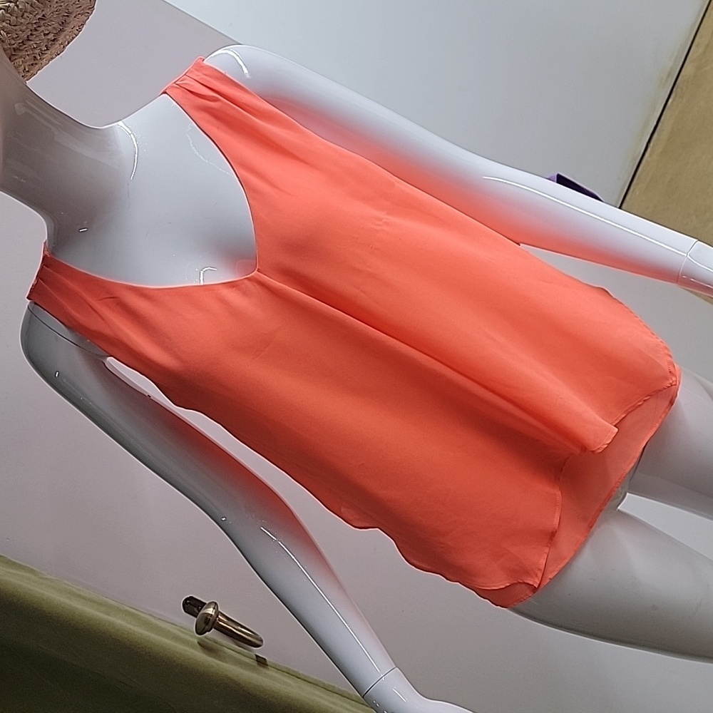 EAM Neon Coral Salmon Pink Sleeveless Chiffon Summer Blouse Size Medium